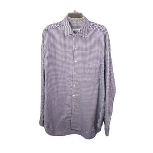 Loro Piana Shirt Mens Large Cotton Flannel Blue Gingham Check Long Sleeve  Italy